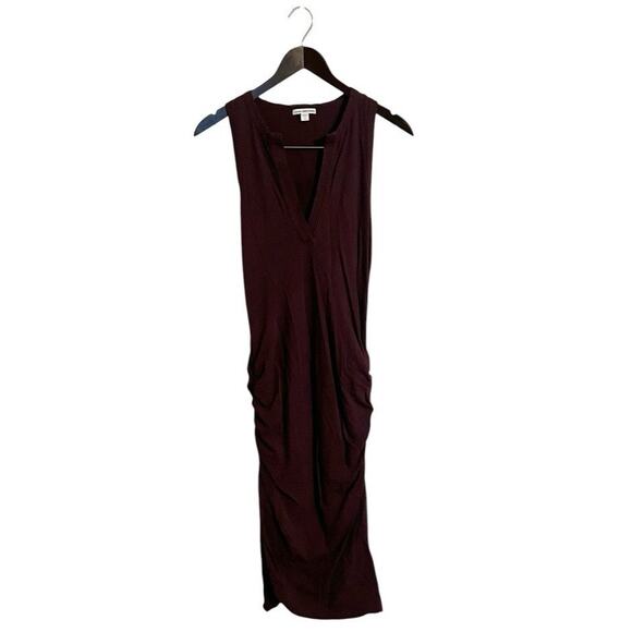 Standard James Perse Purple Split Neck Ruched Bodycon Tank Midi Dress Size 2 - Picture 2 of 7